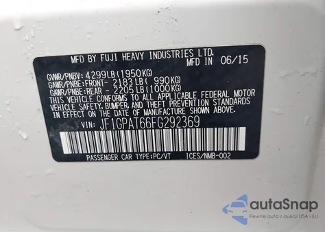 2015 Subaru Impreza 2.0I Sport Premium z USA, uszkodzony, nr VIN JF1GPAT66FG292369